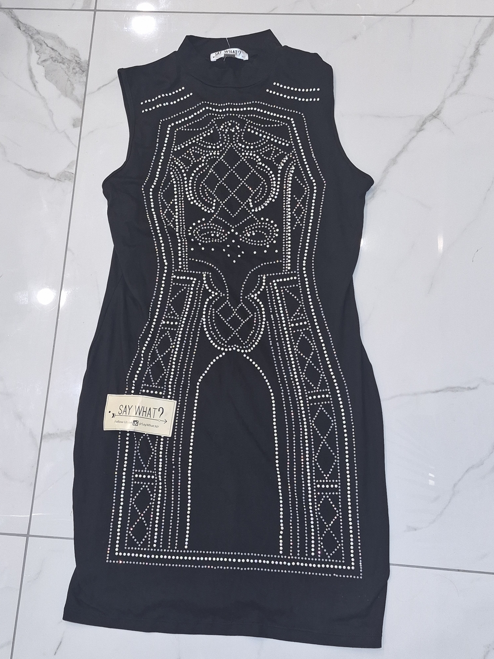 Say What? Black Sleeveless Stud-Embellished Bodycon Dress